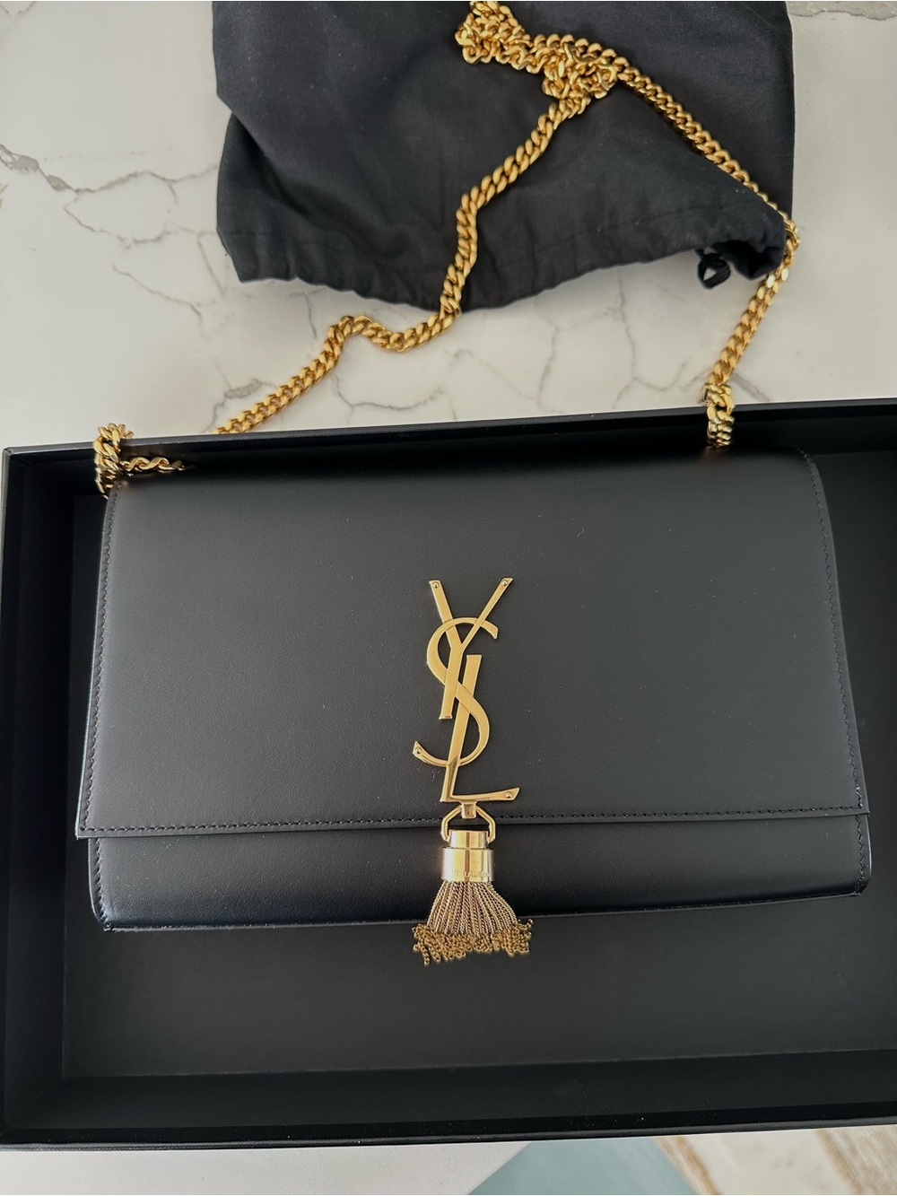 Saint Laurent Kate Medium Chain Bag, Leather Crossbody with Gold Tassel - Picture 13 of 14